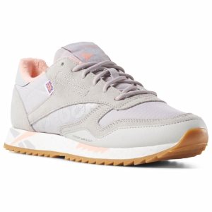 Reebok CL LTHR RIPPLE Turnschuhe Damen - Weiß Grau/Lavendel/Rosa - DE 823-PRV